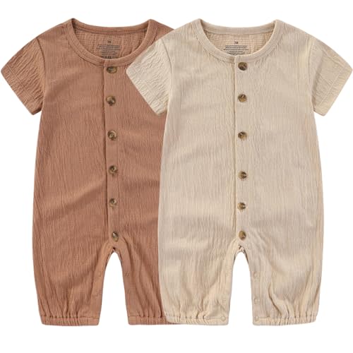 Ruliby Baby Girl Romper Button Jumpsuit Summer Infant Boy Clothes for 0-24 Months