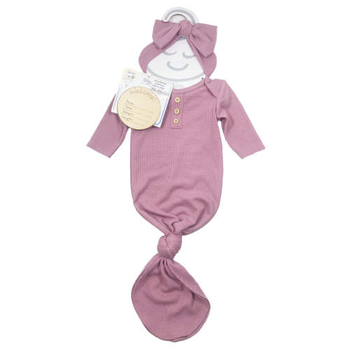 Toby Fairy Waffle Knit Gown, Headband and Birth Disk Set in Mauve