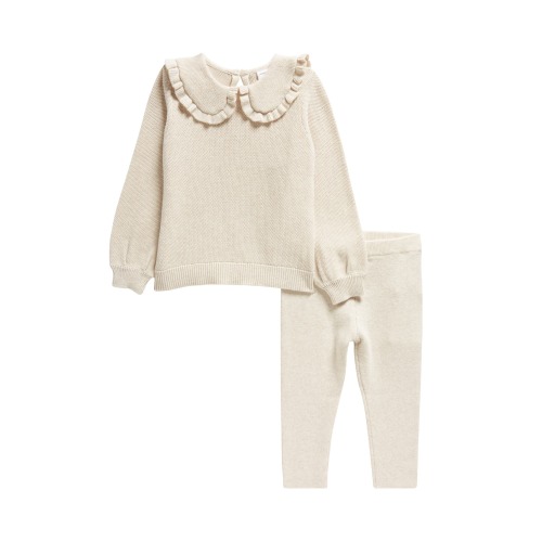 Regular & Baby Collared Sweater & Leggings Set, 3M, Beige Oatmeal Light Heather