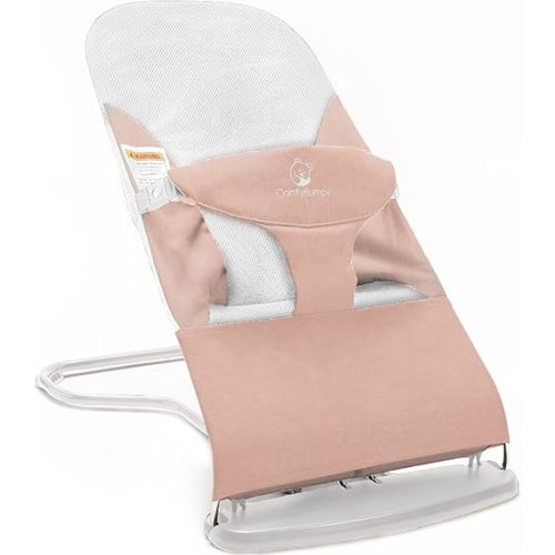 ComfyBumpy Ergonomic Baby Bouncer Seat - Bonus Travel Carry Case - Safe, Portable Bouncing Chair with Adjustable Height Positions - Infant Sleeper Bouncy Seat Perfect for Newborn Babies (Pink)