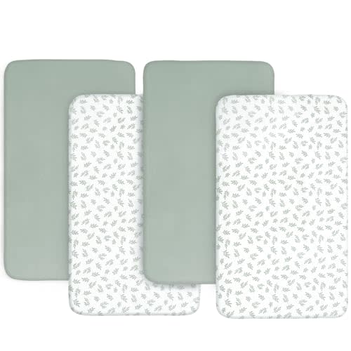 Baby Bassinet Sheets 4 Pack Compatible with Koolerthings/Koolababy, Jimglo 3 in 1, YADAQE, HARPPA, and Pamo Babe Baby Bassinet, Ultra Soft & Skin-Friendly, Washer & Dryer, Green