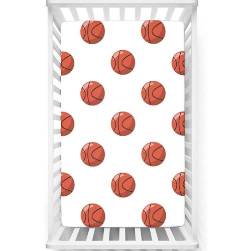 Basketball Themed Fitted Mini Crib Sheets,Portable Mini Crib Sheets Toddler Bed Mattress Sheets -Baby Sheet for Boys Girls,24 x 38 Inch,Cinnamon White Black
