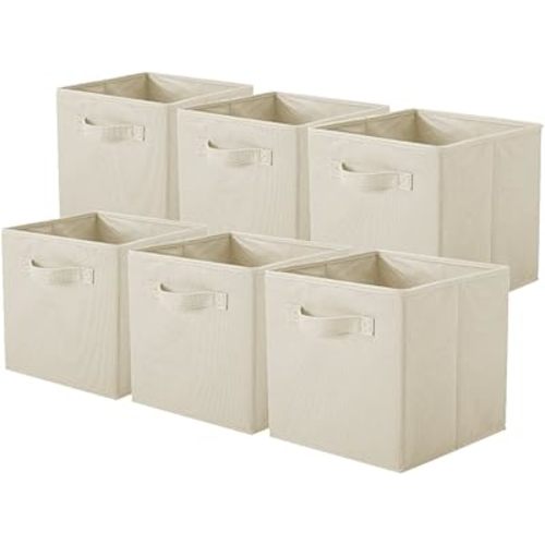 ShellKingdom Storage Bins, Foldable Fabric Storage Cubes And Cloth Storage Organizer Drawer For Closet And Toys Storage, 6 Pack (Beige)