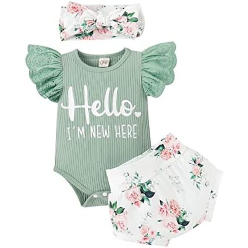 Baby Girl Clothes, Newborn Summer Lace Ruffles Romper + Floral Shorts 3pcs Toddler Photoshoot 3pcs Outfits