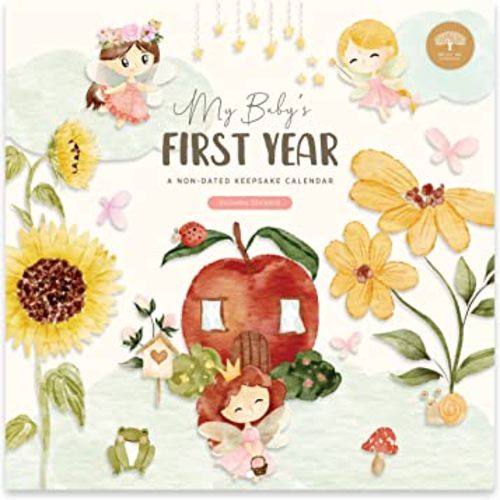 Baby's First Year Calendar by Bright Day - 1st Year Tracker - Journal Album to Capture Precious Moments - Milestone Keepsake for Baby Girl or Boy, Fairy