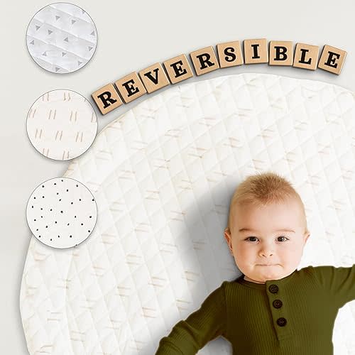 Poppyseed Play - Extra-Thick Soft Padded Baby Play Mat, 43" Round, Foldable & Portable, Machine Washable, Ideal for Tummy Time, Crawling, Infant Activity Pad for Newborn Nurseries & Playrooms