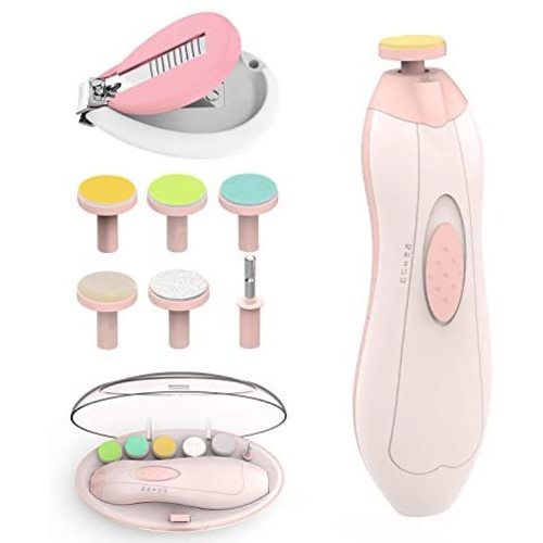Baby Nail Filer and Baby Nail Clippers with Light Set, Lupantte Electric Infant Nail Trimmer Kit, for Newborn Toddler Kids Toes and Fingernails, Polish and Trim. (Pink).