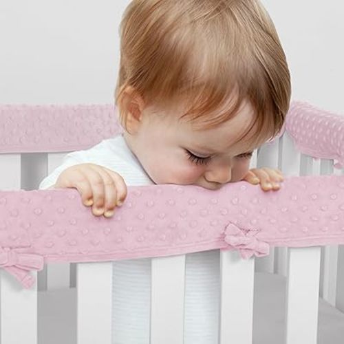 3pcs New Teething Crib Rail Teething Guard (1 Long 2 Short Pink)