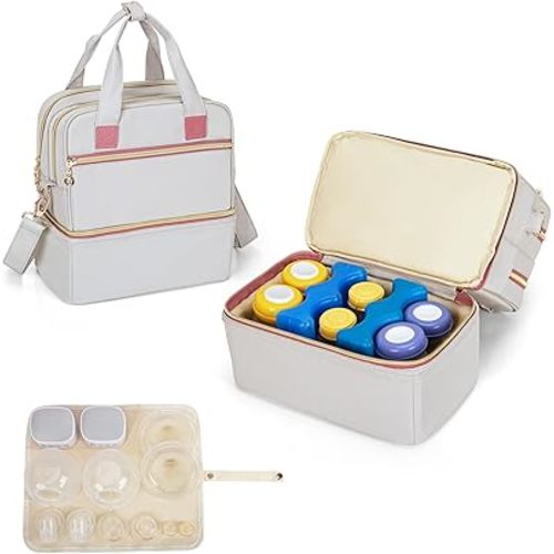 Damero Wearable Breast Pump Bag with Cooler Compartment Compatible with Elvie, Willow and Medela Electronic Pumps, Wearable Pump Tote with Waterproof Mat for Working Moms (Bag Only, Patent Pending)