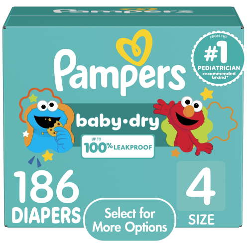 Pampers Baby Dry Diapers, Size 4, 186 Count, Extra Protection, Up to 12hrs Dryness