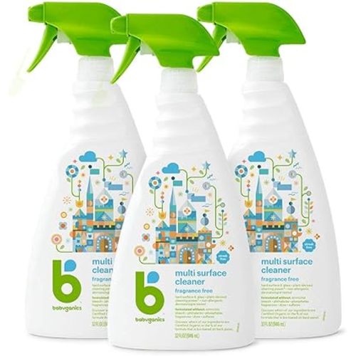 Babyganics Multi Surface Cleaner, Fragrance Free, For Hard Surfaces, Glass, Stainless Steel, Tiles, and Walls, 32 Fl Oz Spray Bottle (Pack of 3)