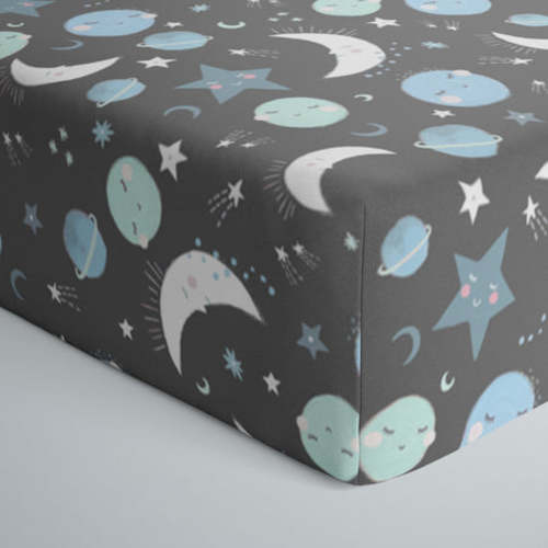 Blue To the Moon & Back Fitted Crib Sheet