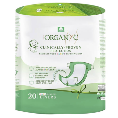 Organyc 100% Certified Organic Cotton Baby Diaper Liner for Sensitive Skin, Fits All Brands and Sizes Diapers Except New Born, 20 Count