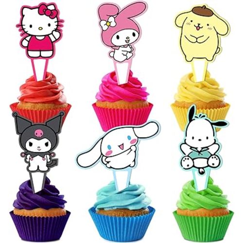 Kitty Birthday Party Supplies, 24PCS Cupcake Toppers Decorations for Kawaii Party Supplies Decor