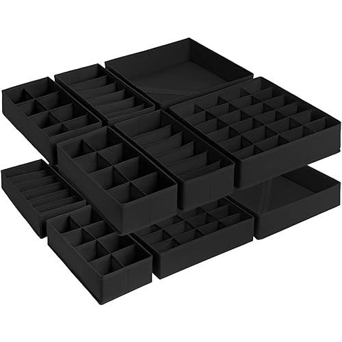 DIMJ Underwear Organizer, Closet Organizers and Storage, 12 Pack Sock Drawer Organizer for Bedroom Organization, Dresser Drawer Organizers for Bra, Tshirt, Scarf, Tie (Black)