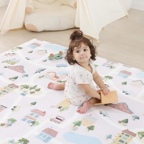 1.3" Thick Educational Baby Floor Play Mat 50x 50, Basic Padded Memory Foam Mat, Non-Slip Plush Playmat for Nursery Playroom Classroom (Community)