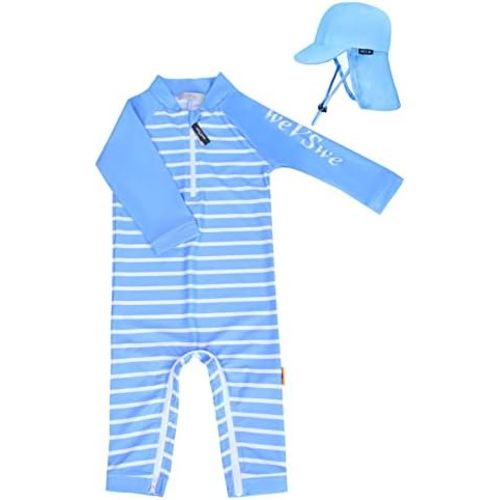 weVSwe Newborn Baby Boy Swimsuit Toddler Rash Guard Long Sleeve UPF 50+ Sun Protection Swimwear with Sun Hat Set