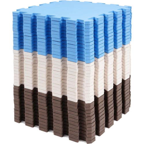 PINDEE 36-Piece Kids Puzzle Play Mat: Interlocking Foam Floor Tiles in a Charming Blue/Brown/Beige Palette - Soft, Safe, and Stylish for Playrooms