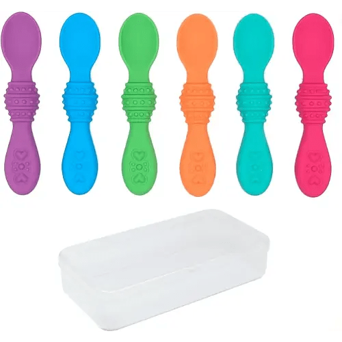 Elk and Friends Silicone Baby Spoons | Travel Case Included | First Stage Infant Toddler Spoon | Baby Led Weaning Stage | Dishwasher Safe