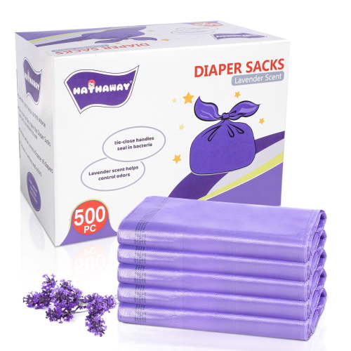 JOCCIK Baby Disposable Diaper Bags, Lavender Scented Diaper Sacks, 500 Count, Easy to Seal