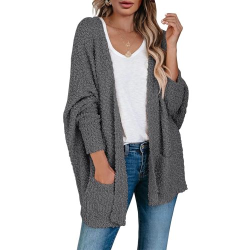 Saodimallsu Women's Chunky Popcorn Cardigan Oversized Open Front Boyfriend Batwing Long Sleeve Fuzzy Knit Sweaters