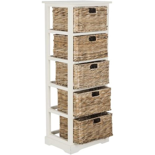 SAFAVIEH Home Collection Vedette Distressed White 5-Drawer Wicker Basket Storage Tower (Fully Assembled)