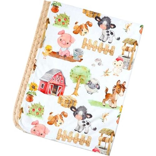 Premium Soft Plush Lightweight Minky Dot Toddler Baby Blanket for Newborn 30"x40" - Soft Baby Blanket for Boys and Girls - (Farm Animals Beige) Unisex