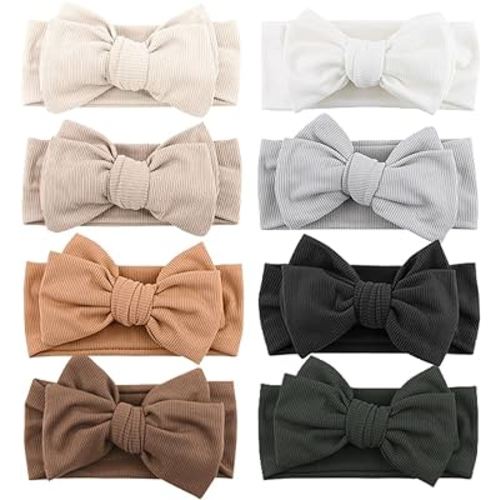 Niceye Baby Girl Bows and Headbands, Stretchy Hair Bow Bands for Infants Toddlers Kids Handmade Soft Baby Hair Accessories - 8 Packs