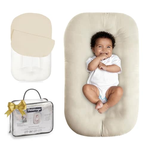 Beisurznga Baby Lounger for Newborn - Snuggle Cozy Me Lounger | Breathable Soft Cotton, 0-24 Months Portable Playtime Baby Nest, Newborn Baby Essentials Gifts- Coffee (1 Lounger + 1 Cover)
