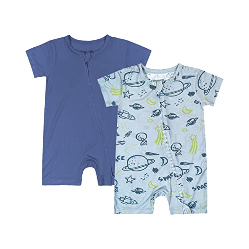 Teach Leanbh Baby Boys Girls 2 Pack Bamboo Viscose Pajamas 2 Way Zipper Short Sleeve Romper Jumpsuit Sleep and Play