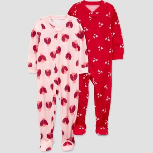 Carter's Just One You®️ Toddler Girls' 2pk Ladybug and Hearts Footed Pajama - Pink/Red 12M: Polyester, Midweight, Classic Fit