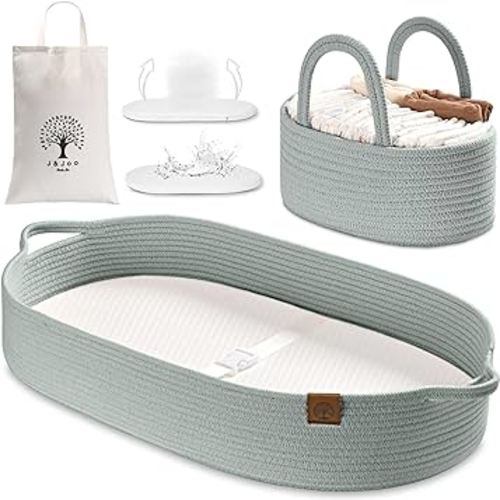 J&Joo Baby Changing Basket with Wipeable Waterproof Cover, Portable, Foldable Changing Pad for Dresser, Changing Table Topper, Living Room Changing Pad