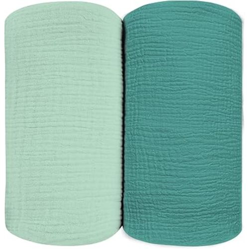 Muslin Swaddle Blankets for Baby, Large 47 x 47 Inches 2 Pack Set - Soft Breathable Cotton Wrap Burping Clothes Receiving Newborn Swaddle Blanket for Girl and Boy Nursery, Mint + Teal
