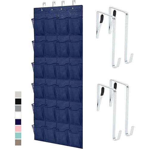 GORILLA GRIP Over the Door Shoe Organizer, 24 Large Breathable Mesh Pockets, Space Saving Hanging Storage Holder, Closet Rack Hanger Holds Up to 40 lbs, Hangs on Closets for Shoes, Accessories, Navy