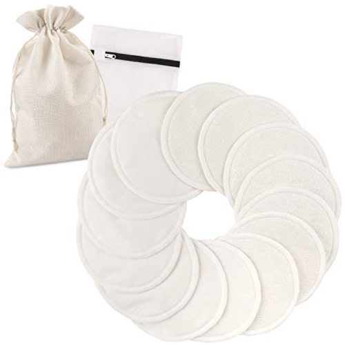 PHOGARY 14PCS Washable Nursing Pads, Reusable Organic Bamboo Breast Pads with Laundry Bag and Storage Bag - Soft, Absorbent, Hypoallergenic, Eco Pads for Breastfeeding