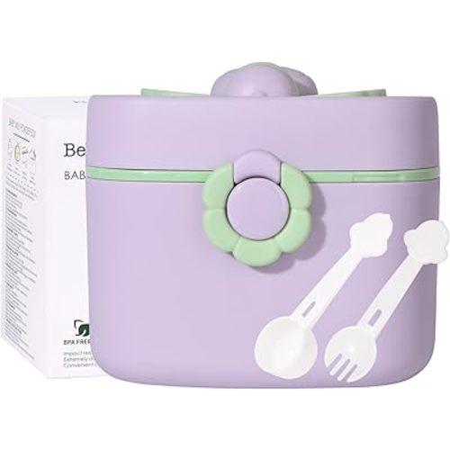 Bebamour Baby Formula Dispenser On The Go, Formula Container to Go, Formula Holder for Travel, Candy Fruit Snack Storage with Scoop & Fork and Leveller(Purple)