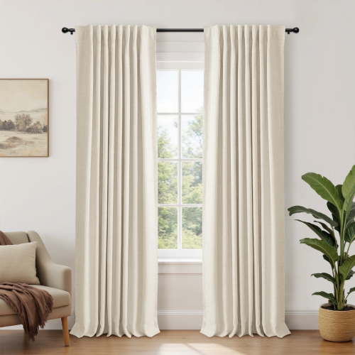 100% Blackout Curtains for Bedroom,Set of 2 Panels,84inch Length Faux Linen Thermal Insulated Back Tab Drapes with Room Darkening,50"Wx84"L,New Cream