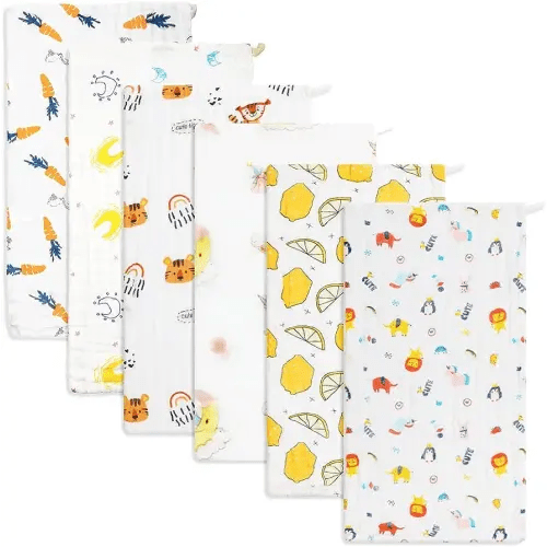 norinori Baby Burp Cloths Muslin Washcloths 6Pack - Muslin Burp Cloths Hanky Large 20''x10'' Extra Soft Absorbent Baby Burp Rags for Newborn 100% Cotton for Boys Girls Gift 6 Layers Machine Washable