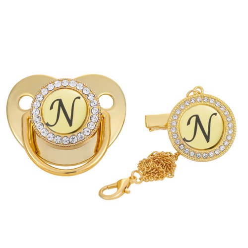 Odeerbi Pacifier 26 Letter Name Initials Clip Silicone Golden Shiny N