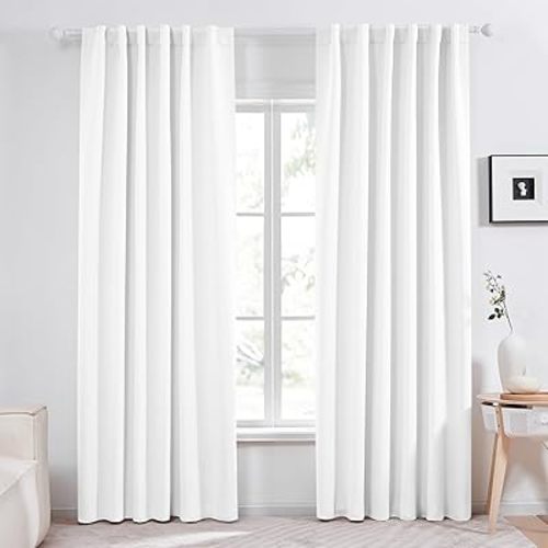 Deconovo Solid Curtains – Room Darkening, Noise-Reducing, Thermal Insulated – Energy-Efficient Window Treatment for Bedroom, Living Room & Home Office – 2 Panels, Pure White, 52W x 84L Inch