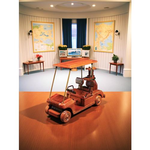 Handcrafted Mahogany Wooden Golf Cart Model - Sports Gift Decor