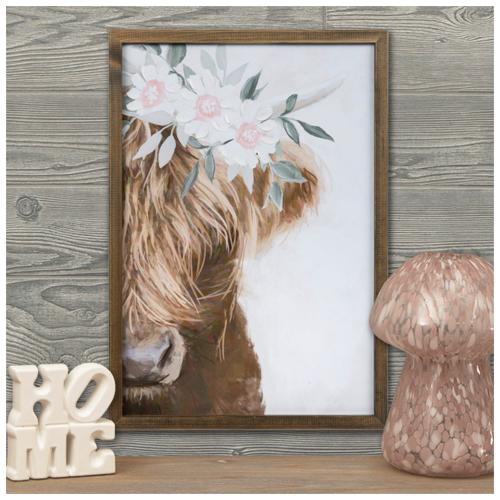 Floral Crown Highland Cow Wood Wall Decor