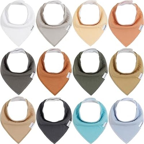 Baby Bandana Drool Bibs for Boys and Girls,Super Soft Unisex 12 Pack Absorbent Cotton Organic Bib Set for Teething and Drooling