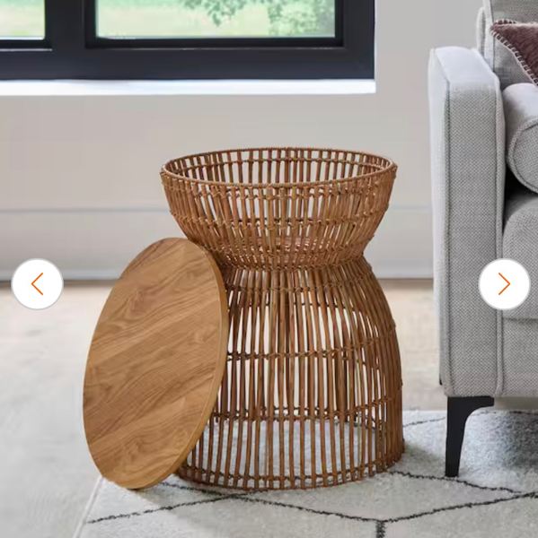 Natural Side Table with Removeable Top for Storage