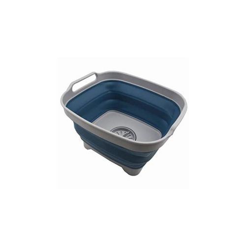 SAMMART 7.5L (2 Gallons) Collapsible Dishpan with Draining Plug, Grey/Steel Blue