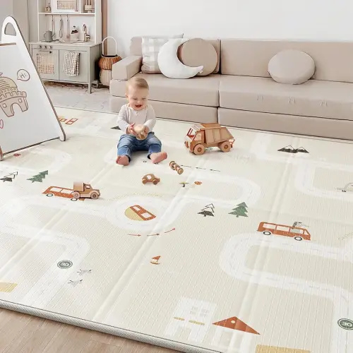 Baby Play Mat 50"*78" Foldable Foam Baby Play Mat for Floor Reversible Waterproof Playmats for Babies Boy and Toddlers Infants Edge Reinforcement Crawling Mat for Indoor&Outdoor&Travel