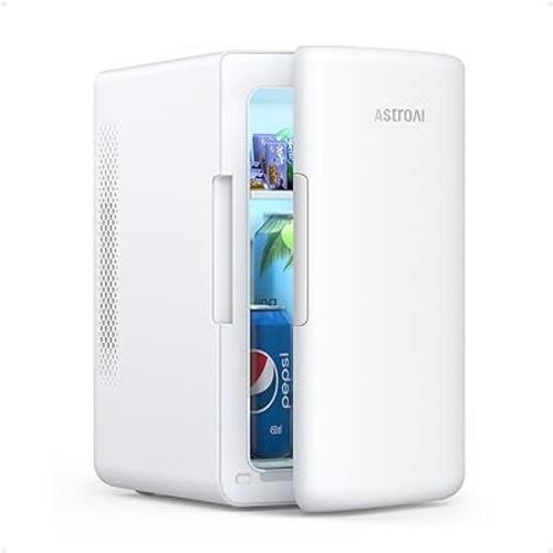 AstroAI Mini Fridge 2.0 Gen, 6 Liter/8 Cans Makeup Skincare Fridge 110V AC/ 12V DC Portable Thermoelectric Cooler and Warmer Little Fridge for Bedroom, Beverage, Cosmetics (Snow White)