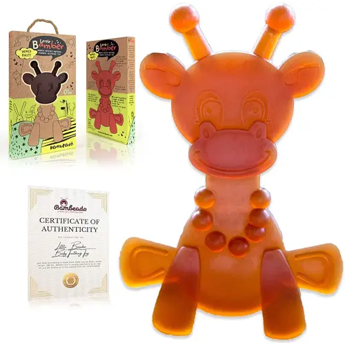 Amber Oil Baby Teething Toy – Little Bamber is a Natural Amber, Teething Relief and Rubber Giraffe Teething Toy, Special Baltic Teether Toy for Sore Gums – Alternative to Amber Teething Necklace