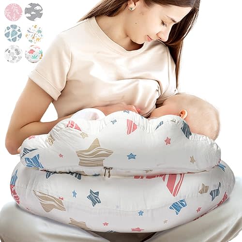 PILLANI Nursing Pillow for Breastfeeding & Bottle Feeding, Original Breast Feeding Pillow for Mom & Baby Support, Removable Cotton Cover, Adjustable Waist Strap, Baby Girl Boy Essentials Must Haves