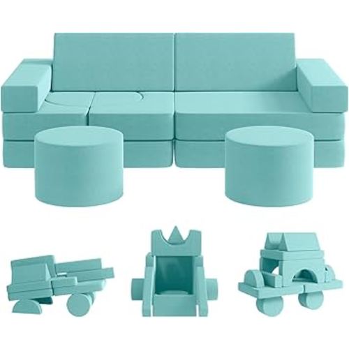 Modular Kids Play Couch, 13PCS Modular Couch Kids, Kids Couch for Playroom, Modular Kids Couch for Boys and Girls, Kids Play Couch for Kids (Light Blue, M)